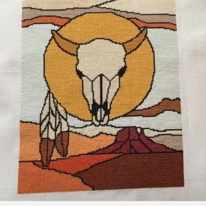 NEW hand sewn cross stitch cow skull